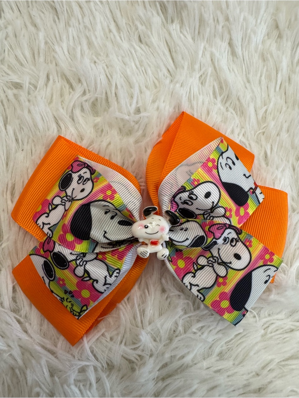 Snoopy orange ribbon hair bow clip with cute charm